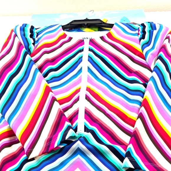 Stylest System  Dream Sculpt Zip Swimsuit Multicolor Stripes Large UPF 50 - Picture 9 of 16